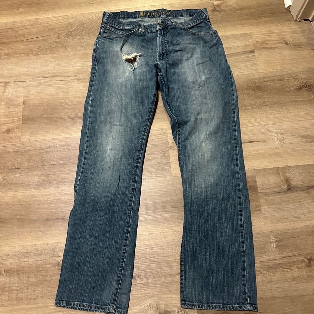 Lee Men's Straight Jeans in Faded Blue with Knee Rip